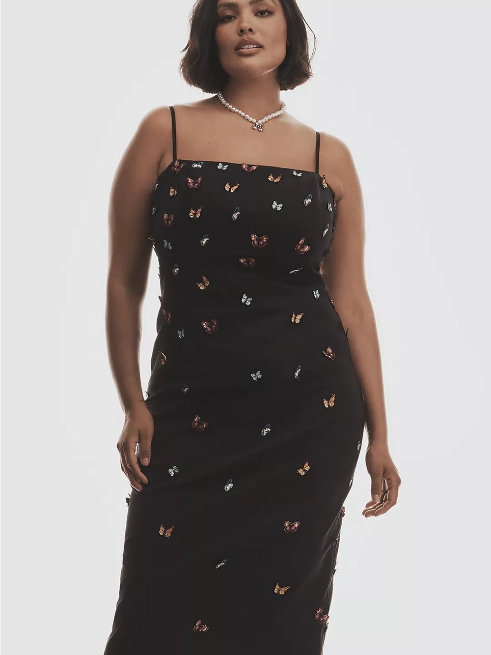 Maeve Black Butterfly-Embroidered Midi Dress